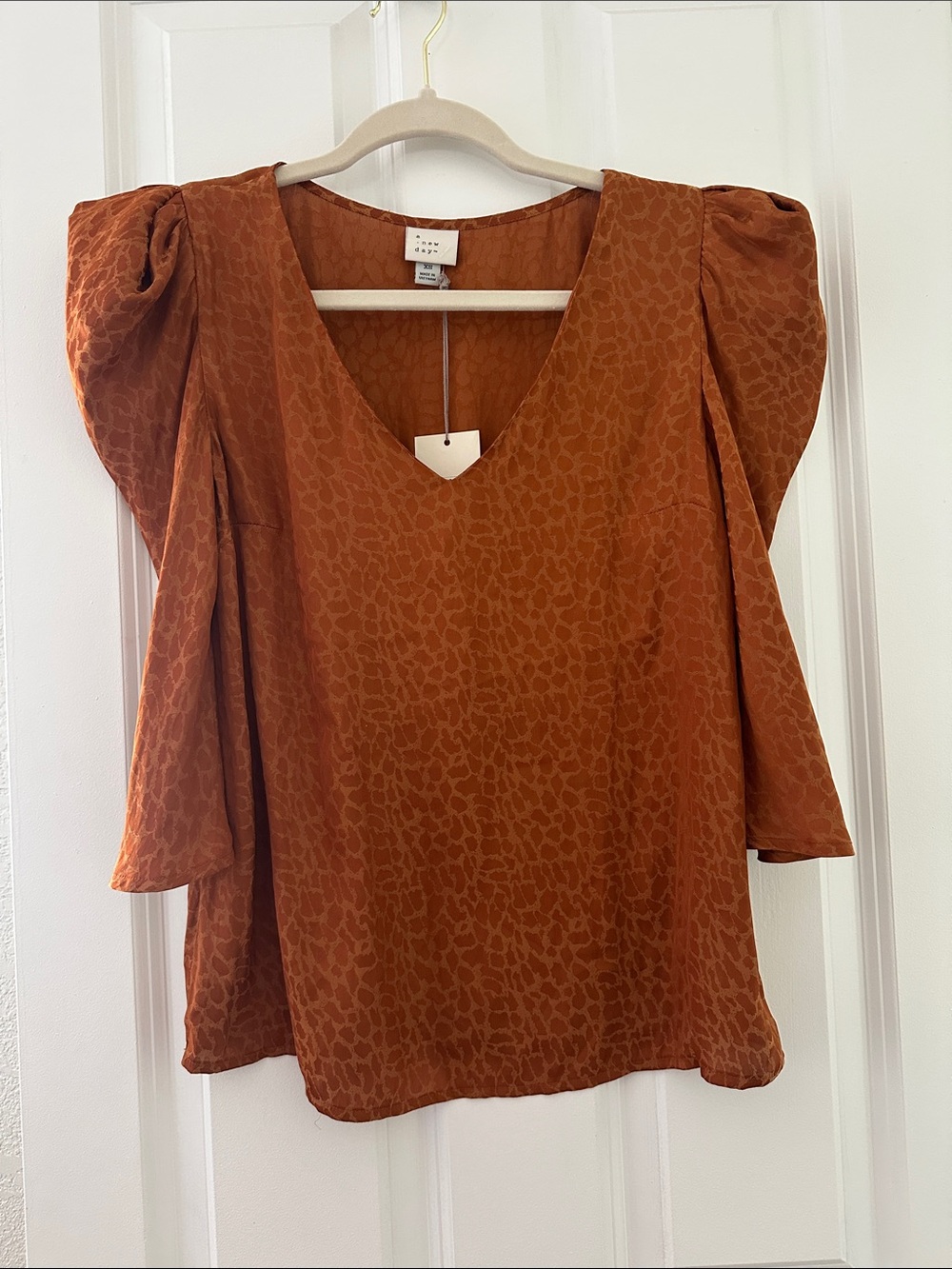 Rust Orange Puff Sleeve Blouse ✨